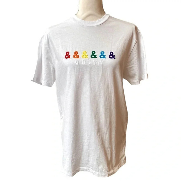 ASOS DESIGN x GLAAD Unity Embroidered White Cotton T-Shirt Unisex Small - Picture 2 of 12